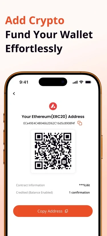 Adding crypto to Finyon Wallet by scanning a deposit QR code